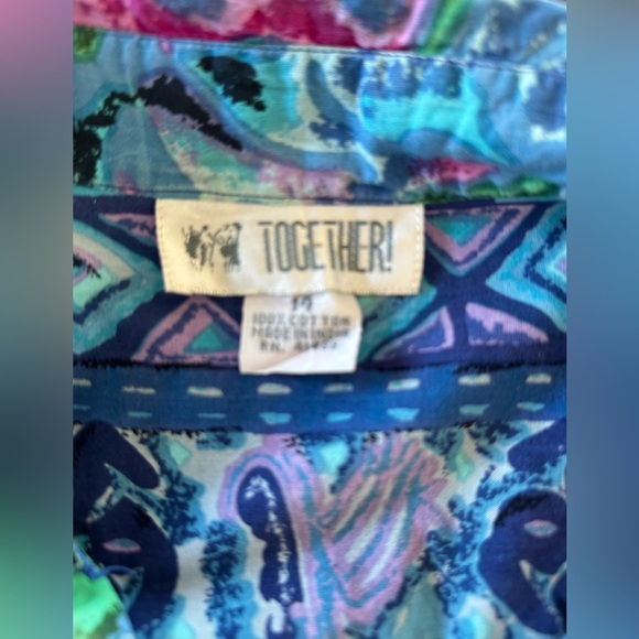 Vintage 80s/90s Together! Blue Floral Patchwork Rayon Maxi Shirt Dress Sz M - Picture 6 of 6